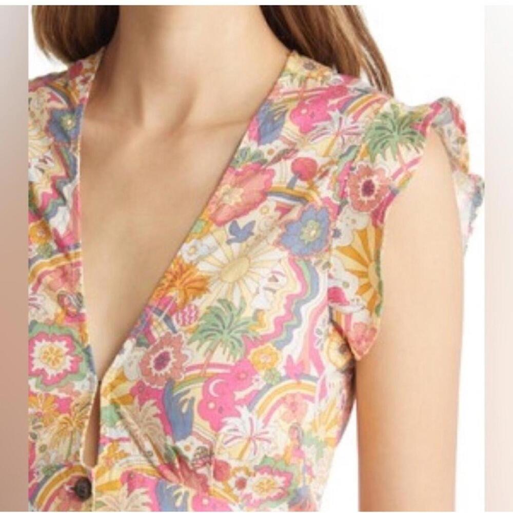 MARINE LAYER- CAMILLA ROMPER-Pastel Groovy Print-Hemp Blend Boho Fairy Sz  Med - Picture 2 of 7